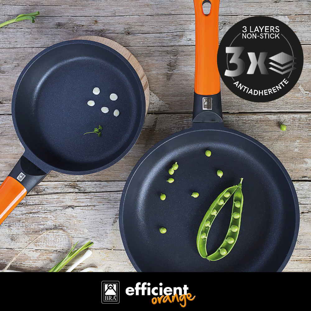 Efficient Orange Frying Pan, 3-piece set