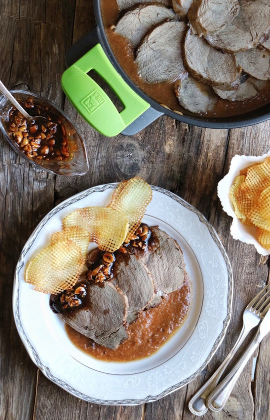 Redondo de ternera con frutos secos y patatas rejilla, Receta para Navidad