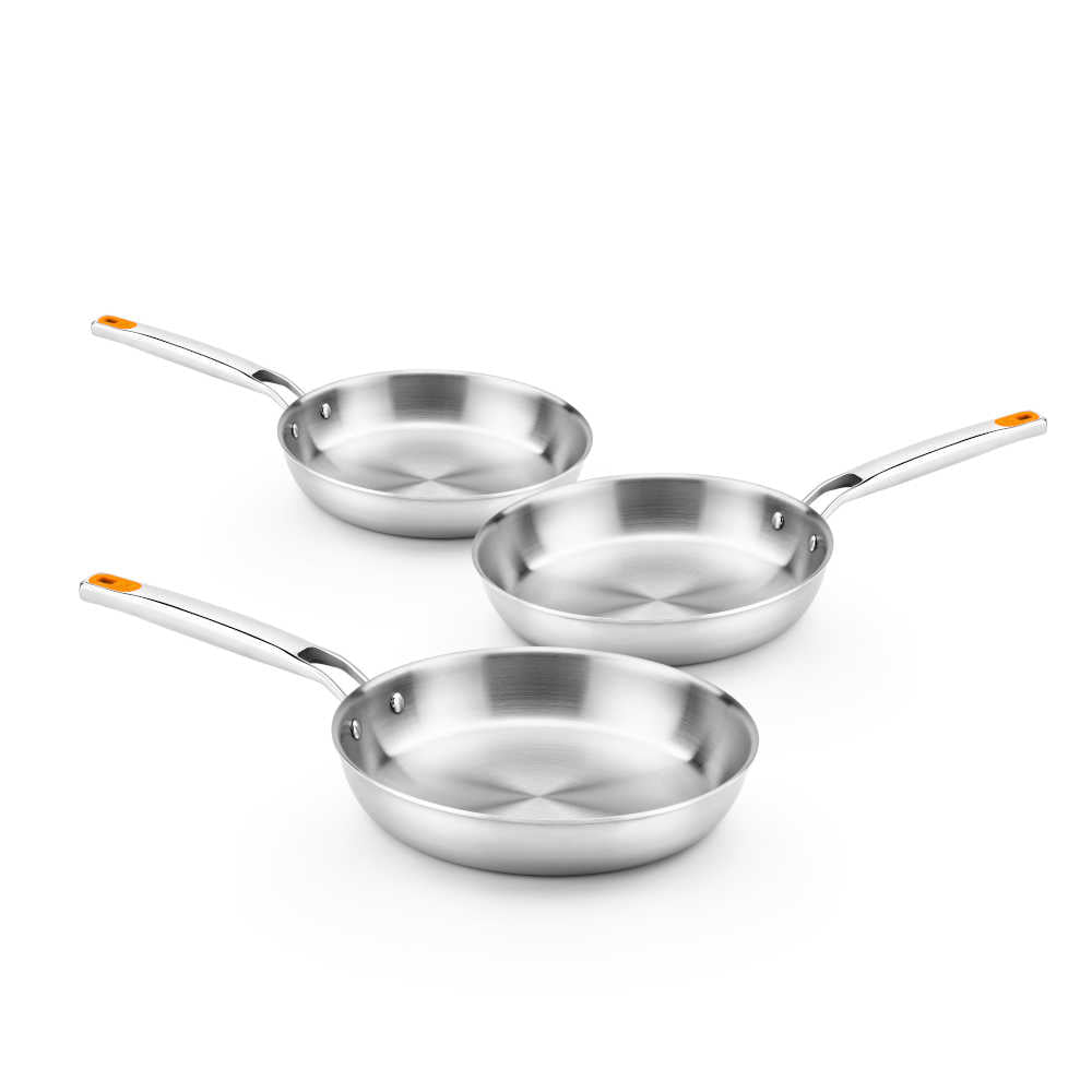 Set de 3 sartenes acero inoxidable sin antiadherente Efficient Inox