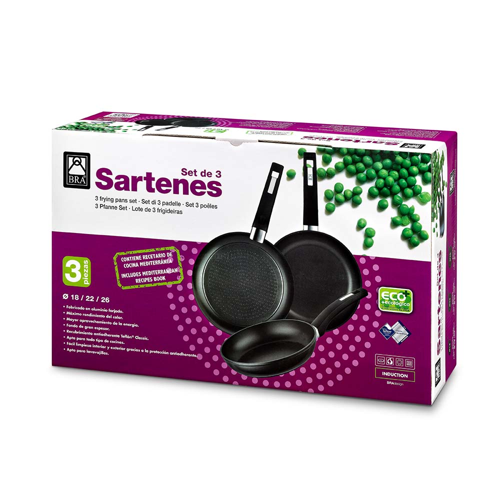 BRA Efficient - Set de 3 sartenes, 18-22-26 cm, aluminio fundido con  antiadherente Platinum Plus, apta para inducción : Bra: : Hogar y  cocina